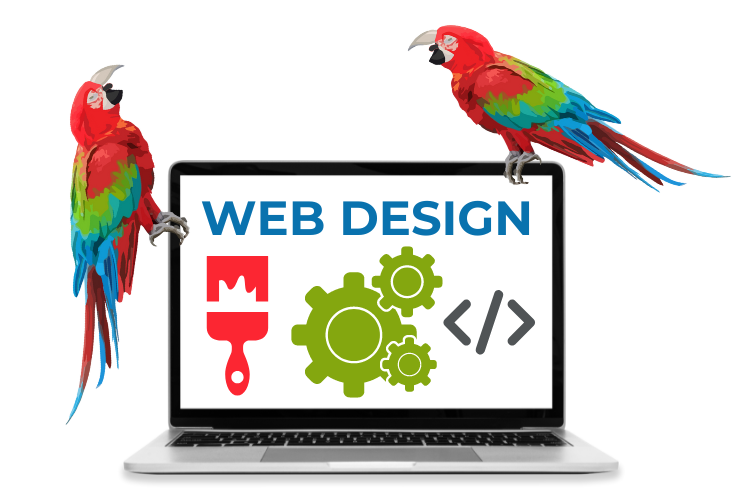 Shouty Parrot Laptop Showing Web Design Icons