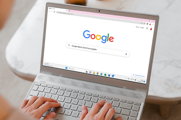 Laptop showing Google Core Update March 23 search
